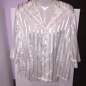 Joanna Petite off white sheer striped top. Size PM